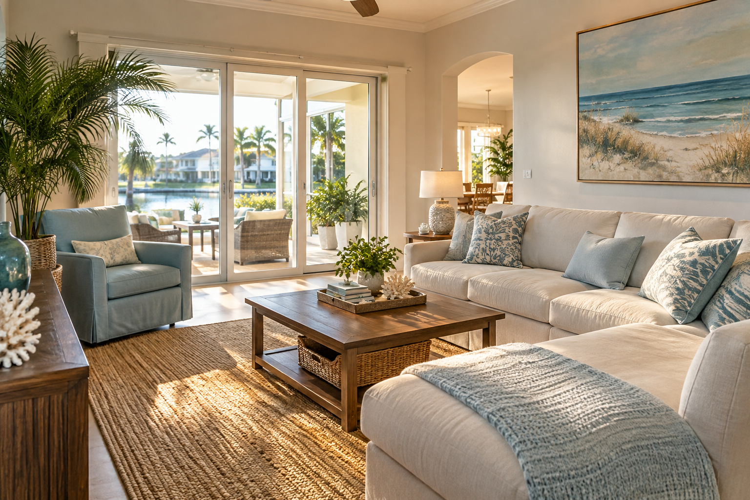 A cozy west Orlando living room, illustrative